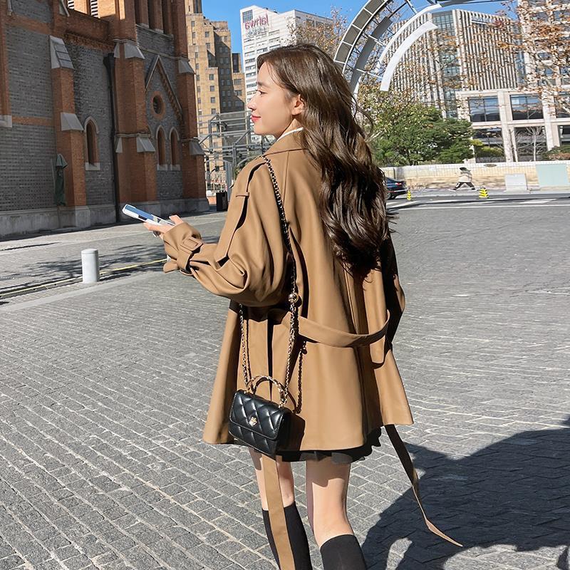 Womens Trench Coats SuperAen PU Leather Windbreaker Spring And Autumn Korean Style Jacket Coat Tops