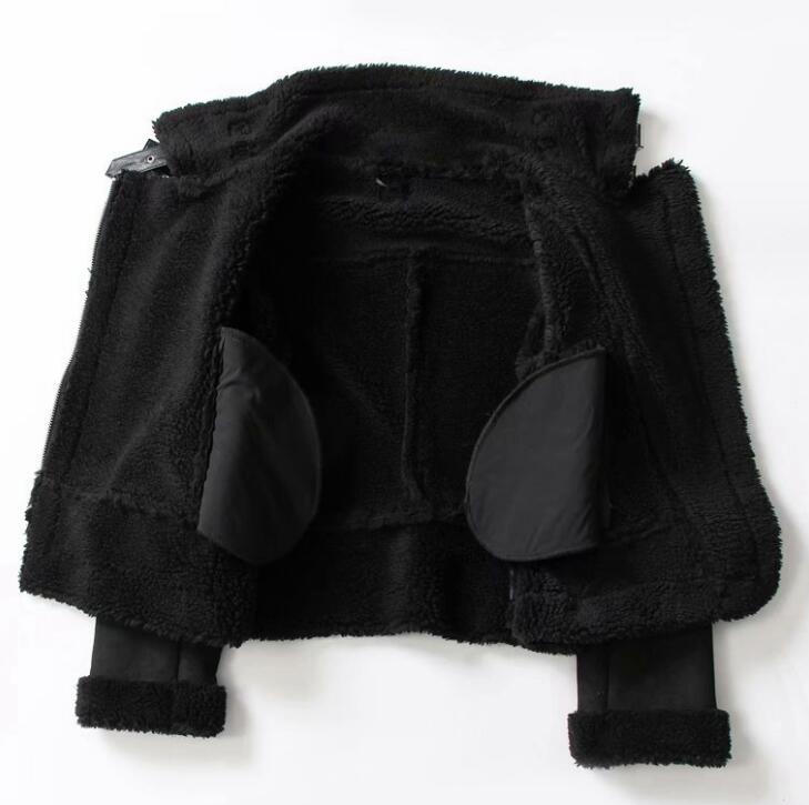 Winter Women's Leather Jacket Short Motorcycle Brown Coats Faux Shearling Sheepskin Jackets Outwear Winter Women Thick Warm Suede Lamb