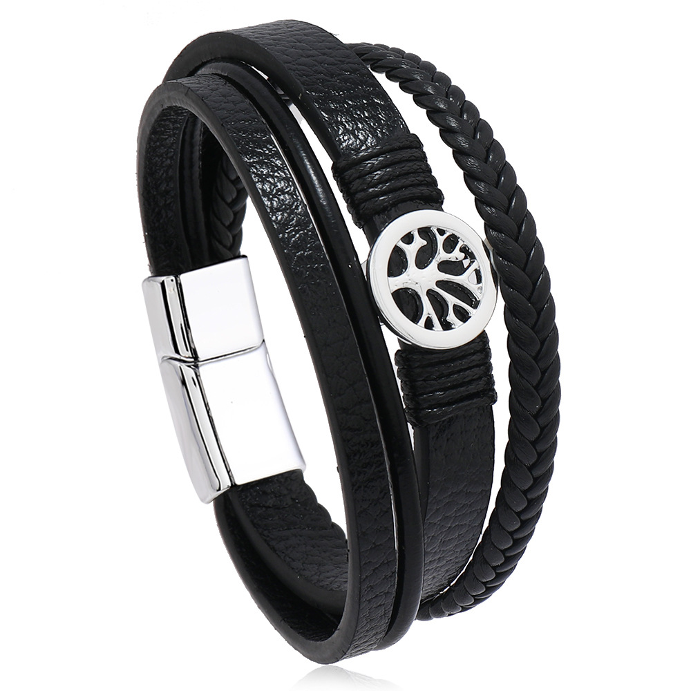 Classic Multi Layered Leather Bracelet Life Tree Charm Cuff Bracelets Jewelry for Gift