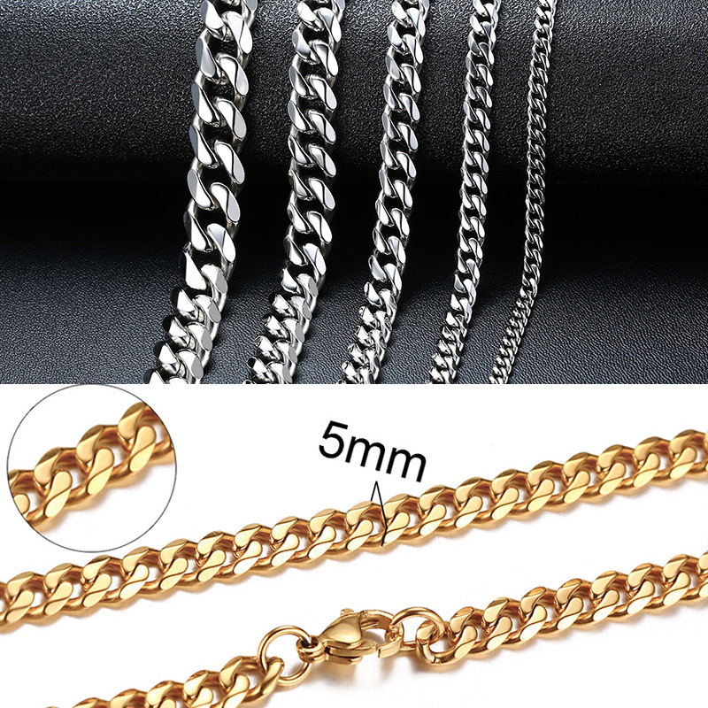 Miami Cuban Chains Necklace for Men Women Basic Punk Hip Hop Jewelry Stainless Steel Gold Cuban Link Chain Chokers Necklace