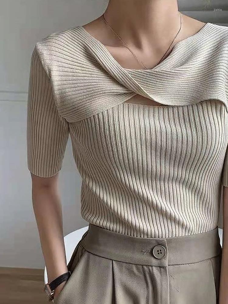 Womens T Shirts Hollow Out Thin Knitted Shirt Women Tshirt Short Sleeve Tee 2023 Summer T-Shirt Wear Both Front And Back Womens Clothing