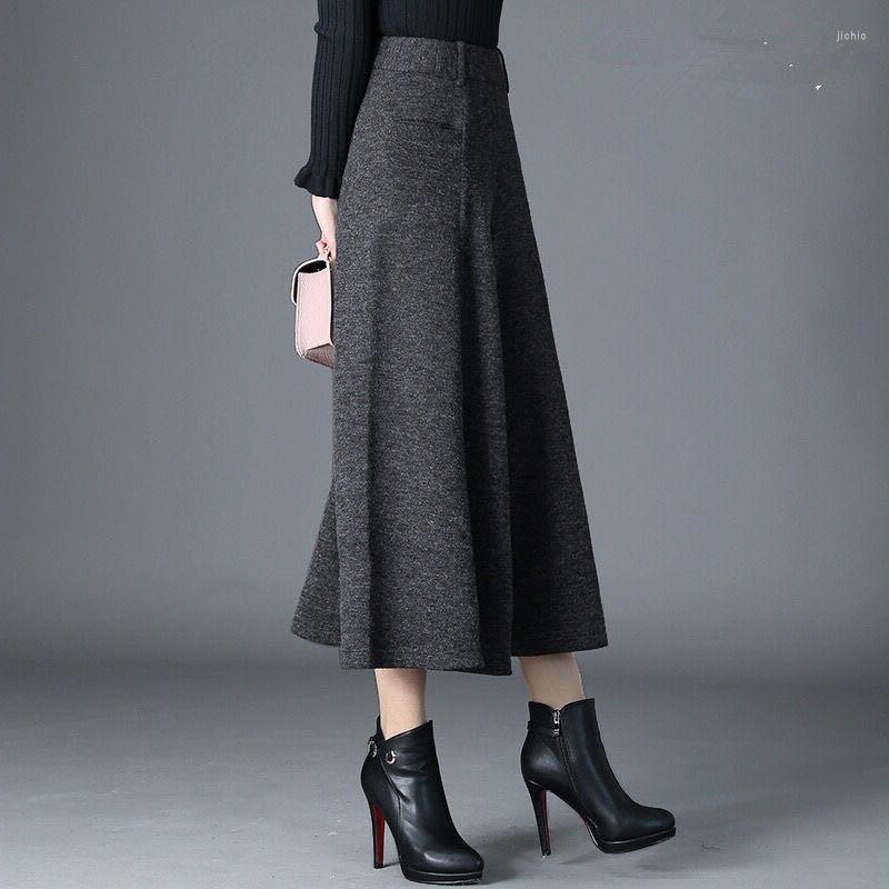 Womens Pants Women Winter Woolen Wide Leg Baggy Dress Wool Gray Black Calf Length Cropped Elegant RH581