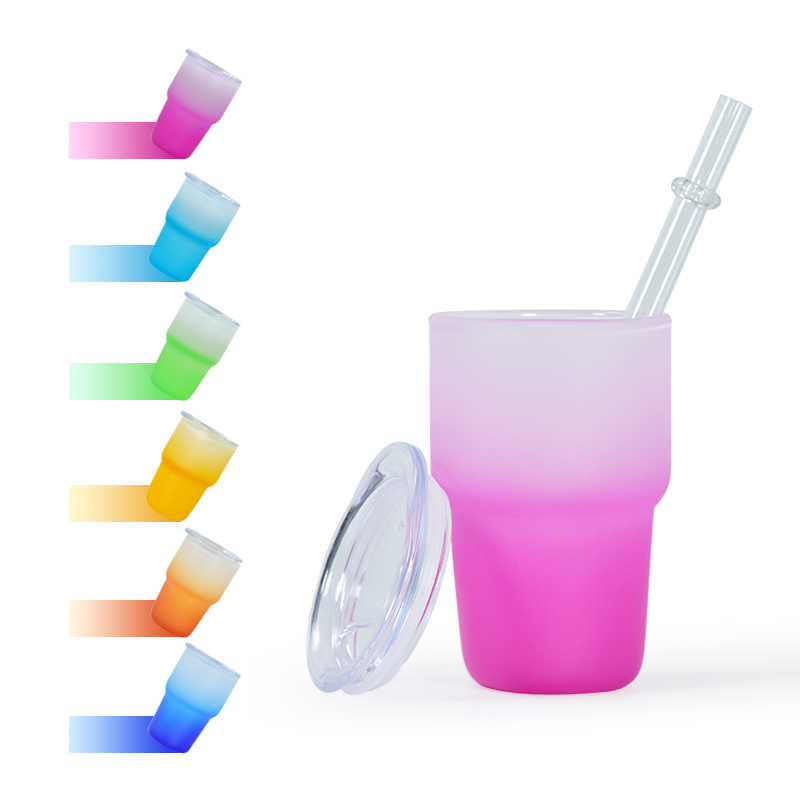 3oz mini gradient sublimation tumbler colored frosted shot glass with straw and lid FY5803