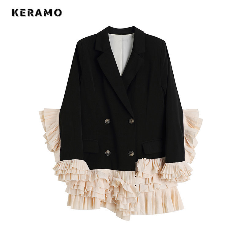 Women's Suits Blazers Vintage Patchwork Lrregular Hem Dress Blazer Women Autumn Winter Fashion Long Sleeve Coats Female Stylish Suits Outwear Top