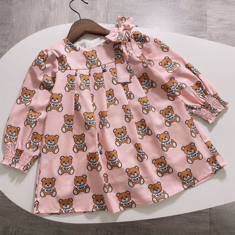 Girl s Dresses summer Fashion cartoon letter style kids girl clothes long sleeved bear print dress baby princess 2 10 years R250424