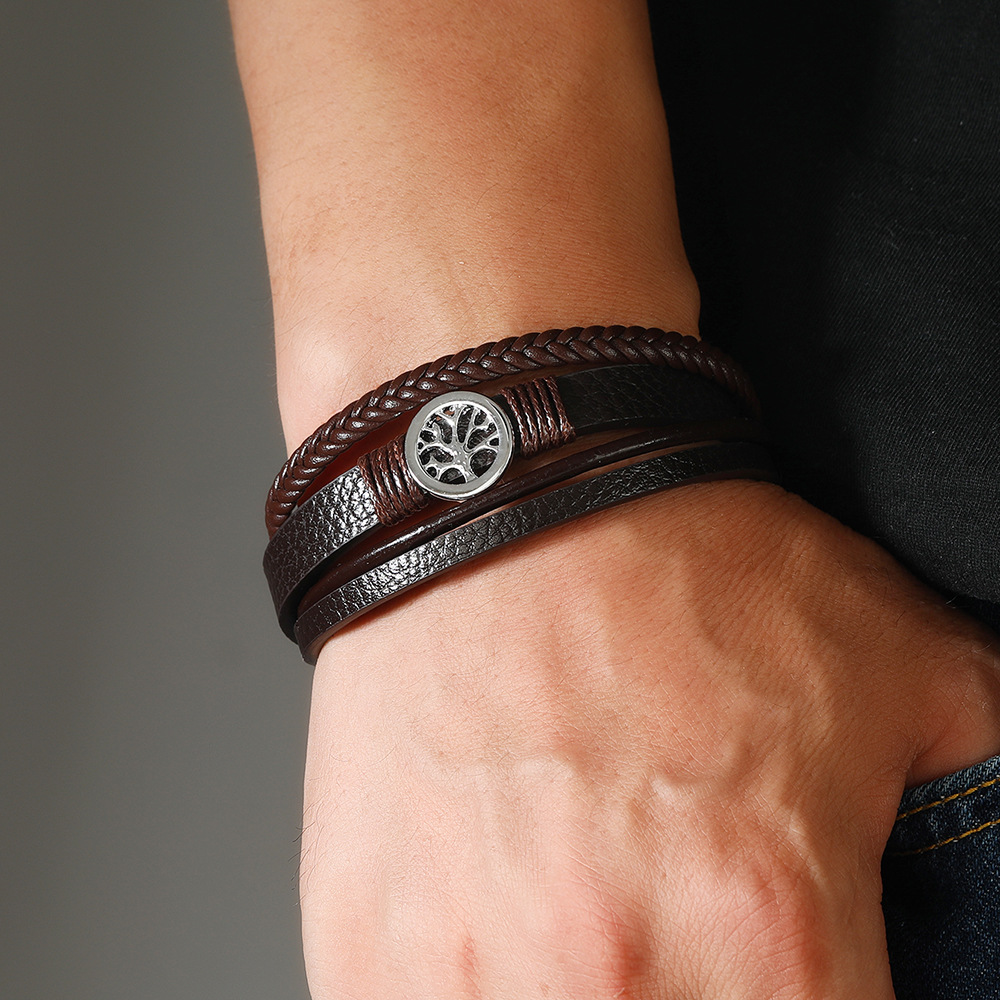 Classic Multi Layered Leather Bracelet Life Tree Charm Cuff Bracelets Jewelry for Gift