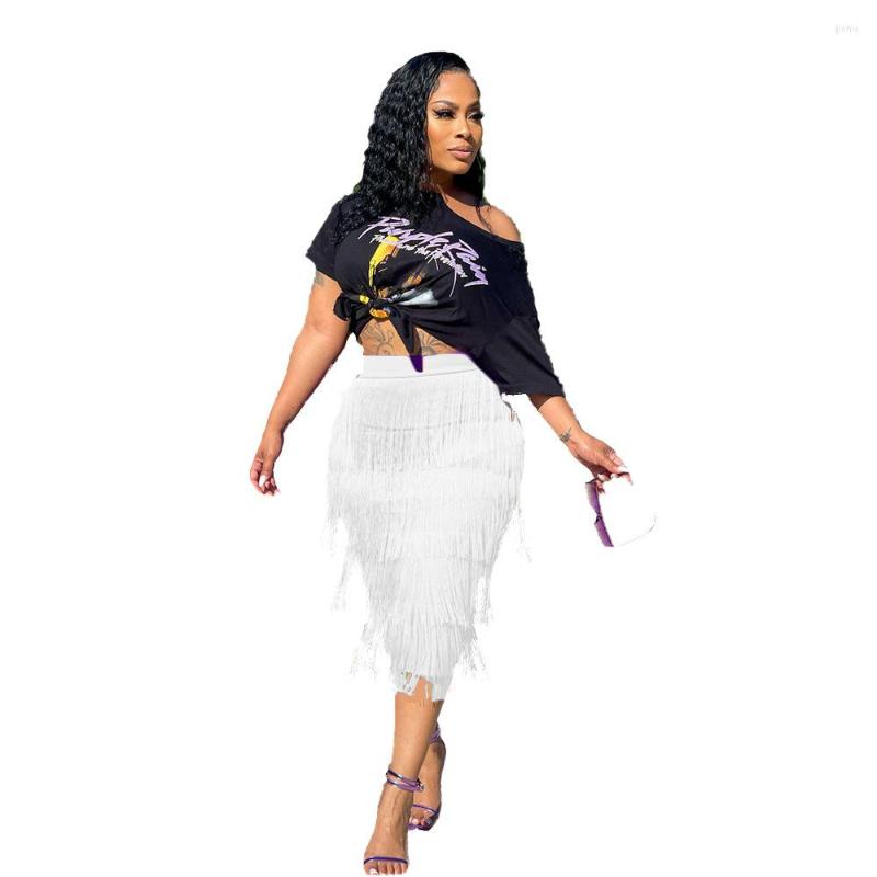 Skirts Women Tassel Irregular Bodycon Midi Knee Length Pencil Skirt For 2023 Summer Elegant Chic Party
