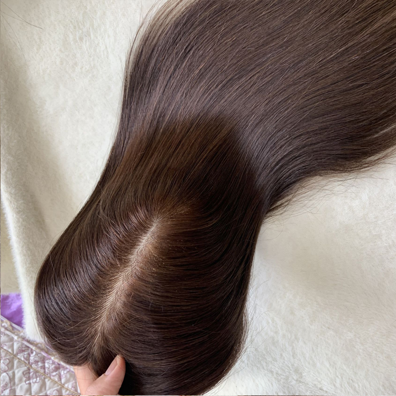 Brown Clip in Silk Top Base For Women 15x16 CM Long Wavy Virgin Human Hair Topper Breathable Hair Piece for Thinning Hair natural black brown 3colors - view 4