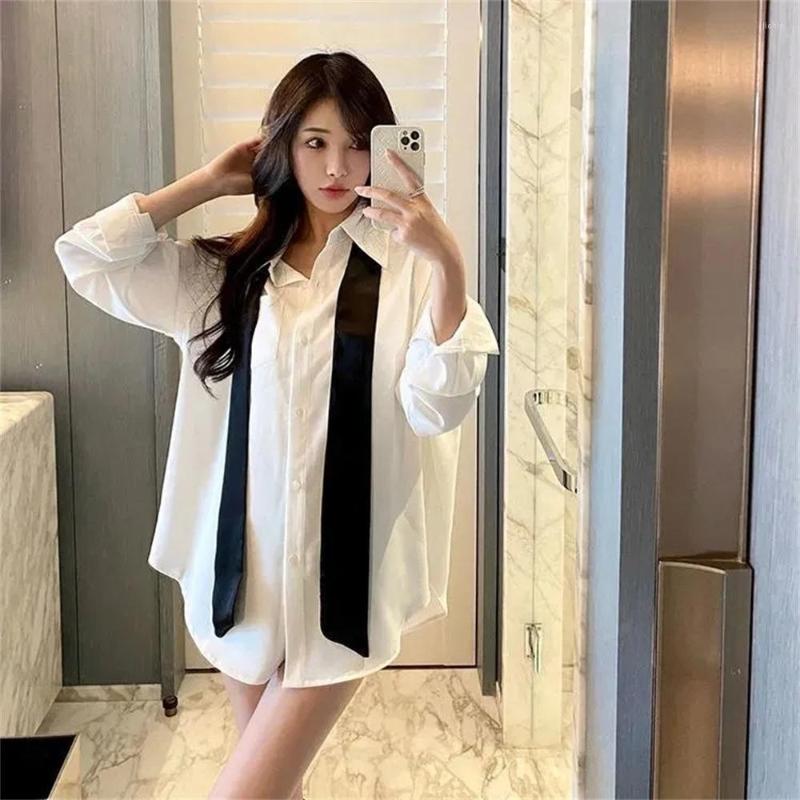 Womens Blouses Japan Korean Spring Autumn College Style Bow Tie Shirt Design Top Solid White Long Sleeved Blouse Trend