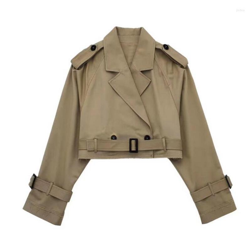 Womens Trench Coats Spring Autumn Long Sleeved Tench Coat With Belt Cropped Loose Short Jackets 5 Colors