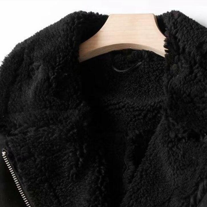 Winter Women's Leather Jacket Short Motorcycle Brown Coats Faux Shearling Sheepskin Jackets Outwear Winter Women Thick Warm Suede Lamb