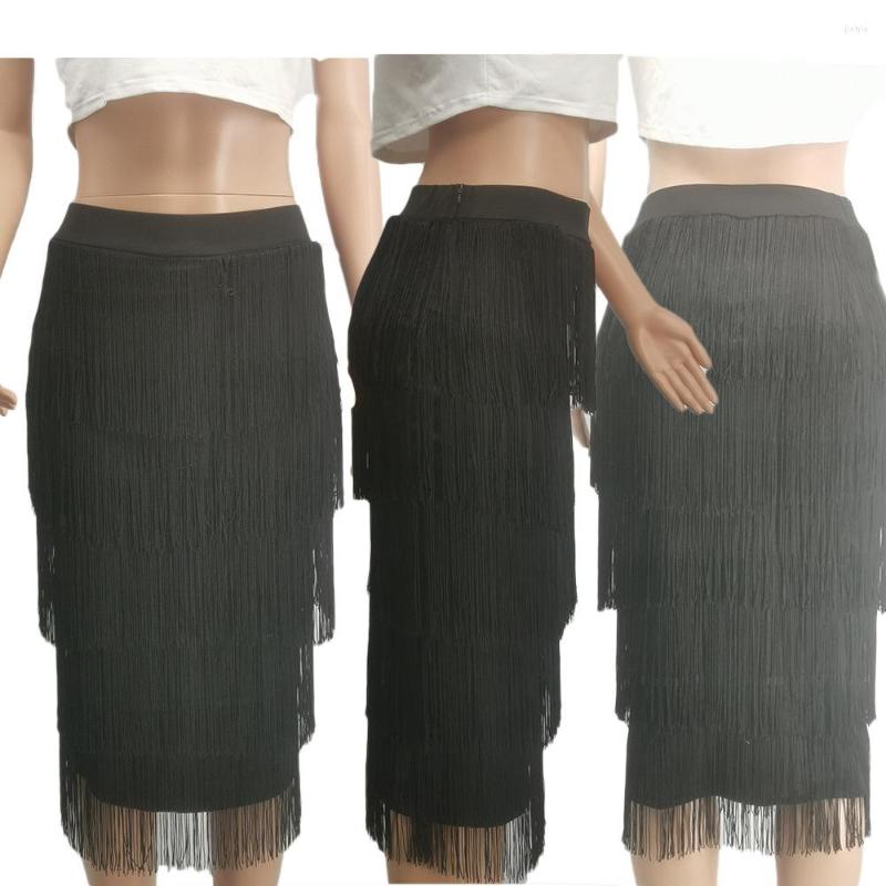 Skirts Women Tassel Irregular Bodycon Midi Knee Length Pencil Skirt For 2023 Summer Elegant Chic Party