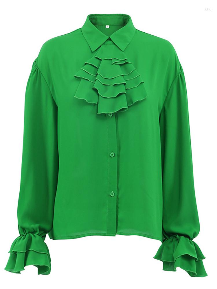 Womens Blouses Patchwork Ruffle Shirt For Female Lapel Long Sleeve Loose Straight Casual Women 2024 Spring Clothing Fashion N807