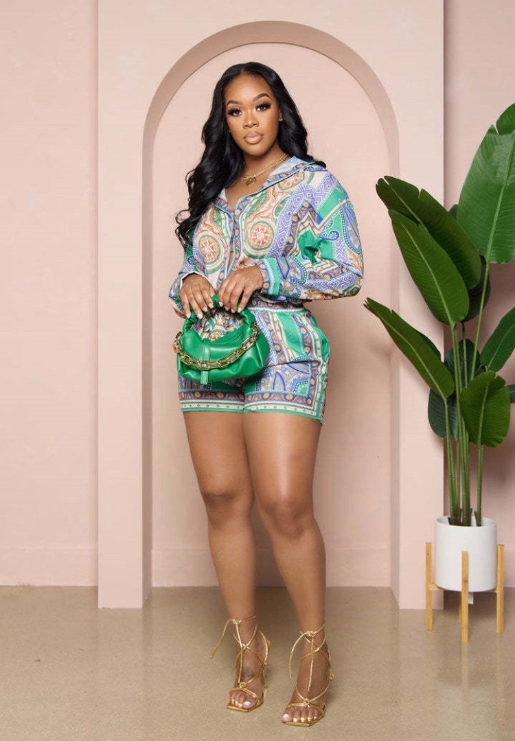 Women's Tracksuits QFAF Street Bandanna Paisley Set Long Sleeve Shirt and Shorts 2023 Fashion Two 2 Piece Outfits Tracksuit 230915