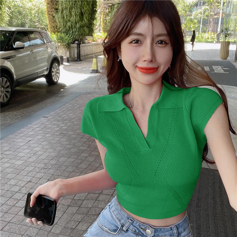 Womens T Shirts Summer Knitted Short Sleeve Hollow Out Thin Cropped Tshirt Crop Top For Slim Girls