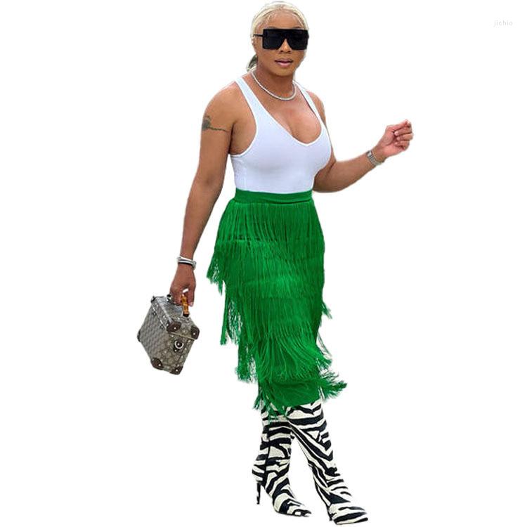 Skirts Women Tassel Irregular Bodycon Midi Knee Length Pencil Skirt For 2023 Summer Elegant Chic Party