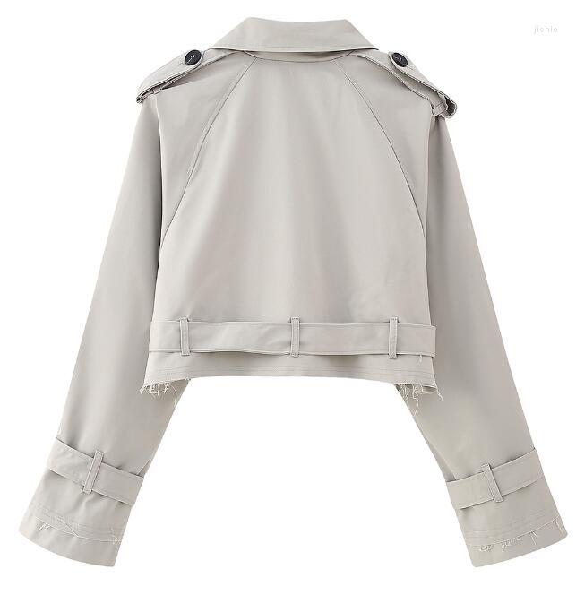 Womens Trench Coats Spring Autumn Long Sleeved Tench Coat With Belt Cropped Loose Short Jackets 5 Colors