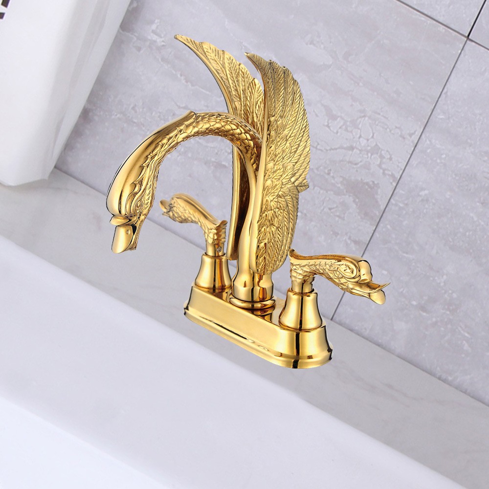 Lavatory Sink Faucet Mixer Tap Solid Brass PVD ti-Gold 4" Center Hole DF1231