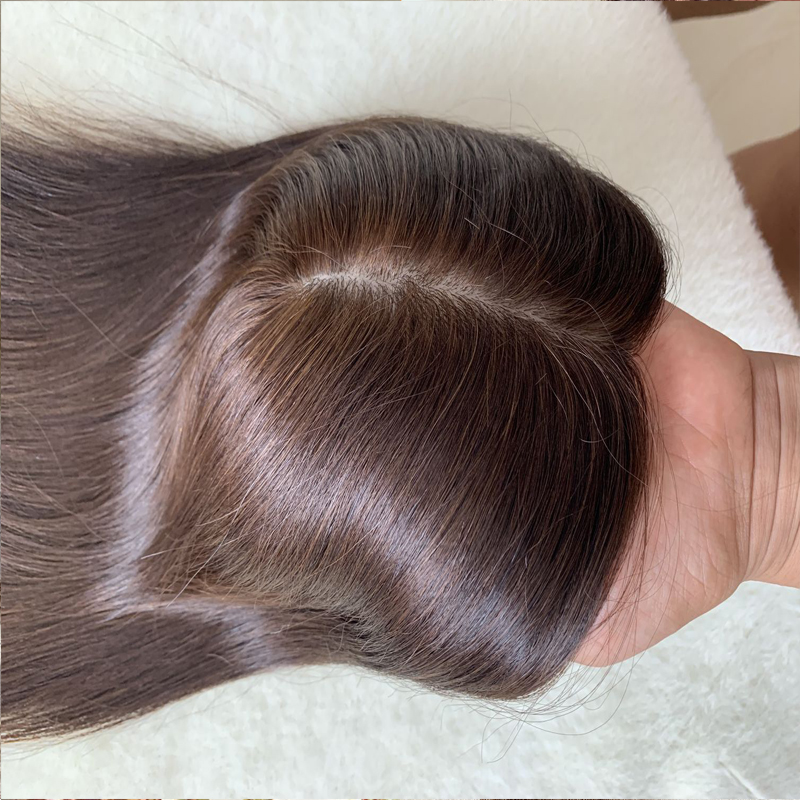 Brown Clip in Silk Top Base For Women 15x16 CM Long Wavy Virgin Human Hair Topper Breathable Hair Piece for Thinning Hair natural black brown 3colors - view 5