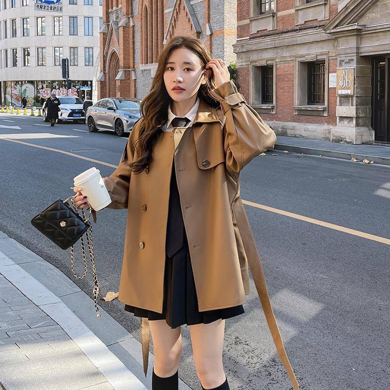 Womens Trench Coats SuperAen PU Leather Windbreaker Spring And Autumn Korean Style Jacket Coat Tops