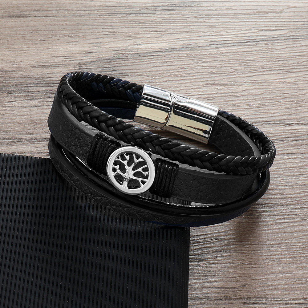 Classic Multi Layered Leather Bracelet Life Tree Charm Cuff Bracelets Jewelry for Gift