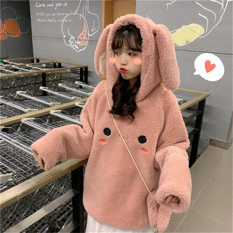 Women's Hoodies Sweatshirts Cute Bunny Hoody Rabbit Ear Hood Women Fleece Hoodies with Kawaii Bag Long Sleeve Hooded Sweatshirt Autumn Winter Loo