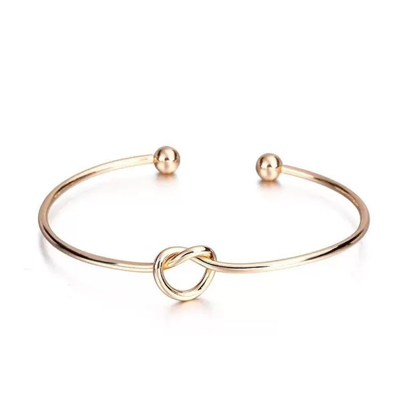 Simple 18K Gold Silver Plated Love Knot Bracelet Initial Friendship Tie Bangle for Women Ladies Jewelry Gift for Wife Friendship Girlfriend