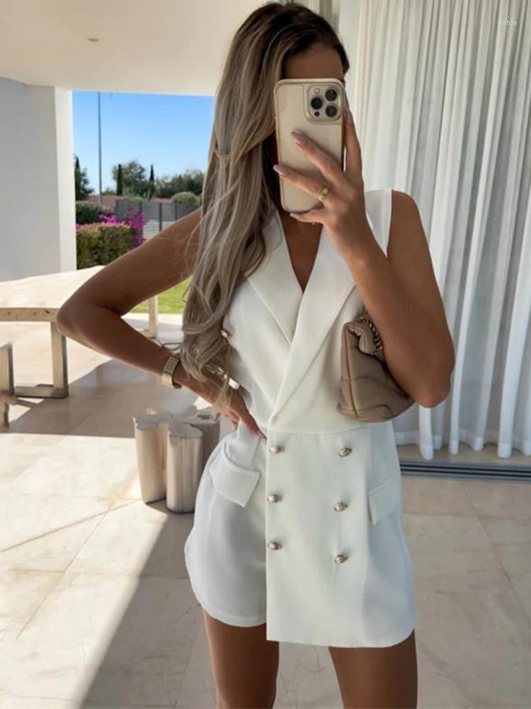 Casual Dresses Summer Solid Women Sheath Dress Elegant Turn-Down Collar Sleeveless Bodycon Office OL Mini Blazer Vestidos