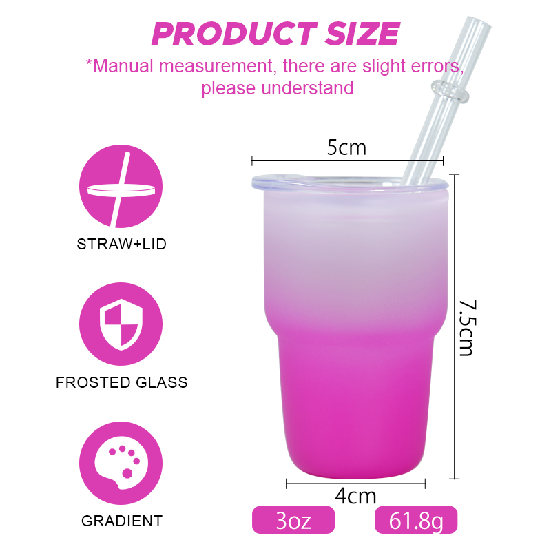 3oz mini gradient sublimation tumbler colored frosted shot glass with straw and lid FY5803