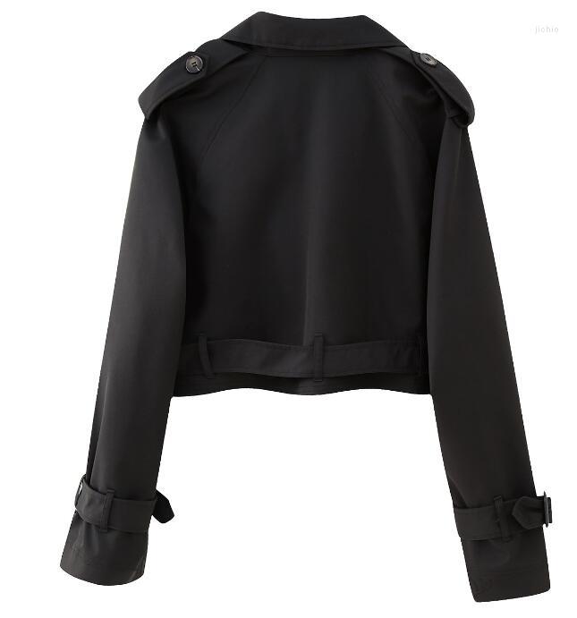 Womens Trench Coats Spring Autumn Long Sleeved Tench Coat With Belt Cropped Loose Short Jackets 5 Colors