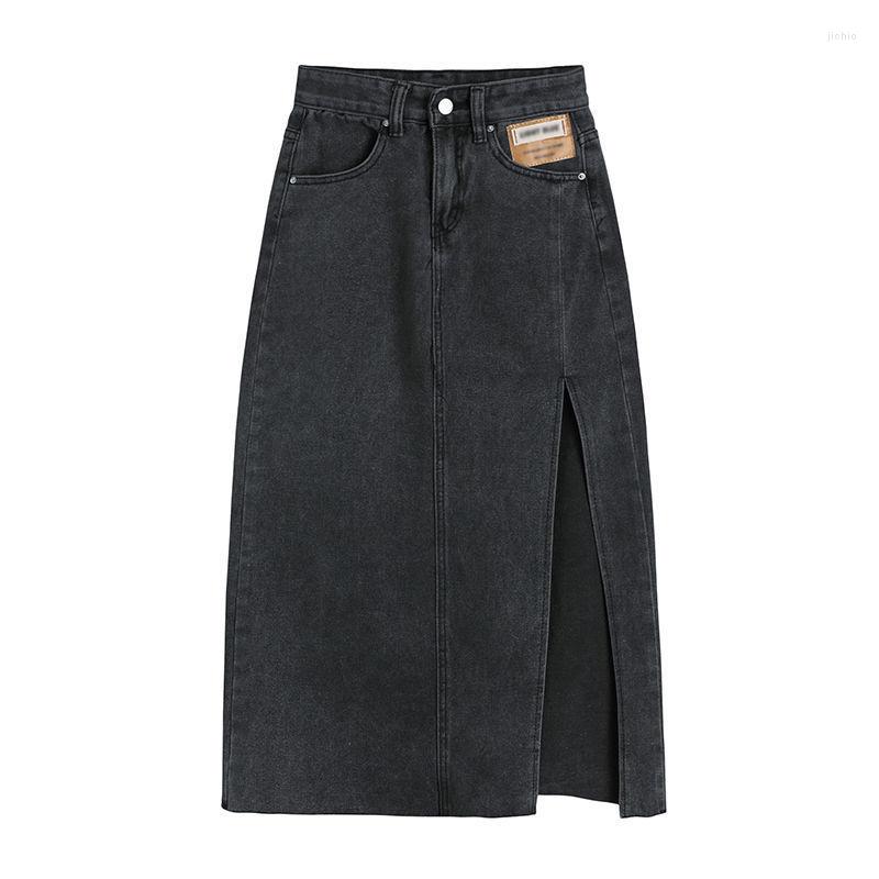 Skirts Seoulish Summer 2023 Womens Long Denim Skirt Vintage High Wasit Jeans Female Straight Side Split A-line Pencil
