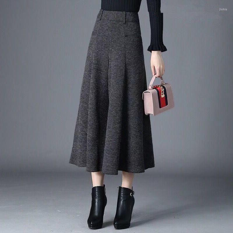 Womens Pants Women Winter Woolen Wide Leg Baggy Dress Wool Gray Black Calf Length Cropped Elegant RH581