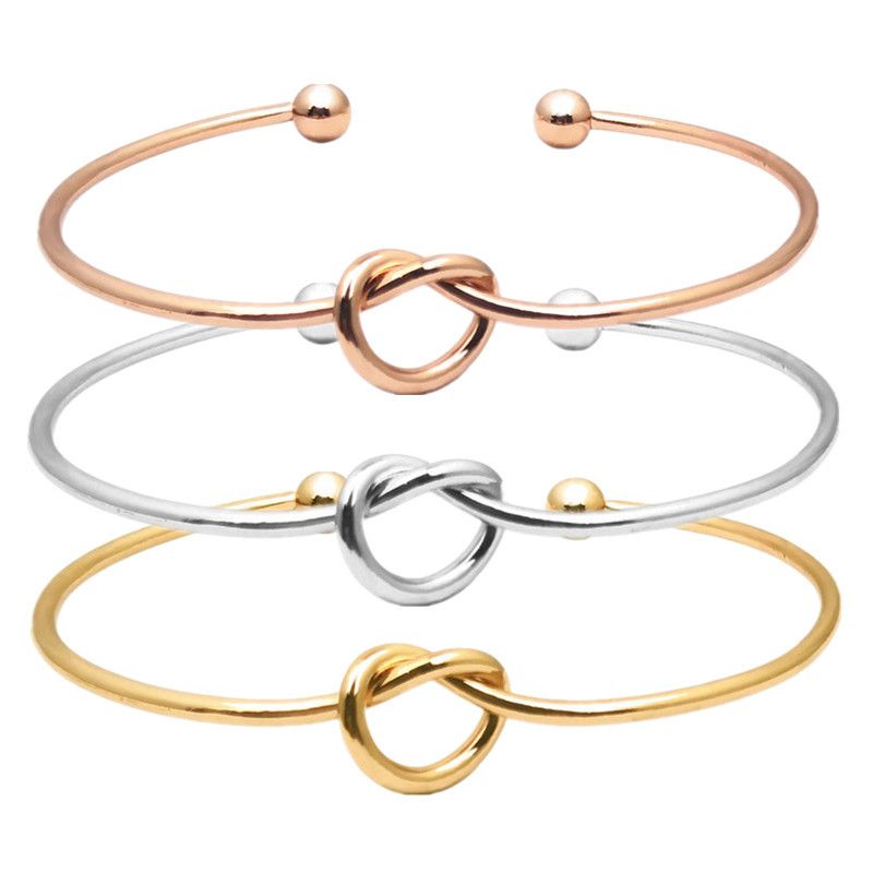 Simple 18K Gold Silver Plated Love Knot Bracelet Initial Friendship Tie Bangle for Women Ladies Jewelry Gift for Wife Friendship Girlfriend