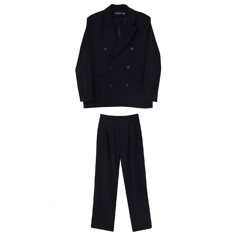 Men's Suits Blazers NOYMEI Niche Red Two Pieces Set Autumn Korean Style Double Breasted Suit Jacket Straight Pants Solid Color Loose WA2500 23091