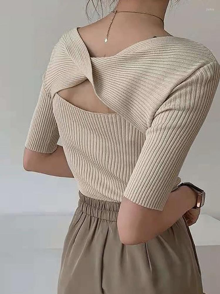 Womens T Shirts Hollow Out Thin Knitted Shirt Women Tshirt Short Sleeve Tee 2023 Summer T-Shirt Wear Both Front And Back Womens Clothing