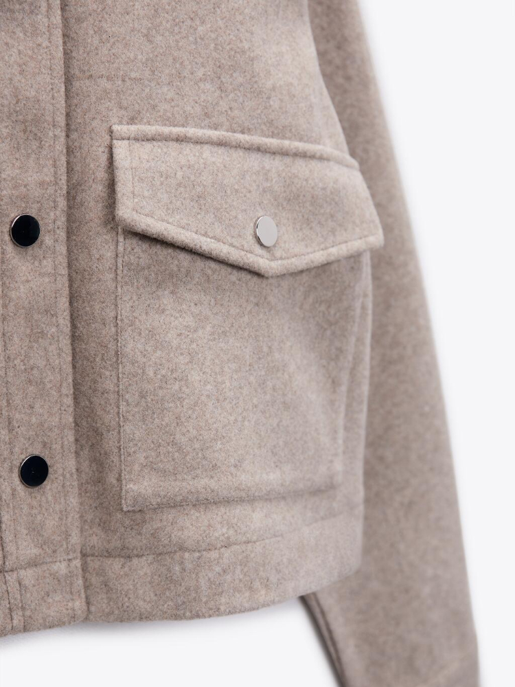 Women's Wool Blends ZBZA Women's Autumn Pocket Lapel Long Sleeved Soft Tweed Casual Jackets Coats Fashion Single Breasted Short Outerwear To