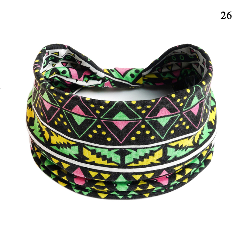 Other 2023 Boho Flower Print Wide Headbands Vintage Knot Elastic Turban Headwrap for Women Girls Cotton Soft Bandana Hair Accessories 230919
