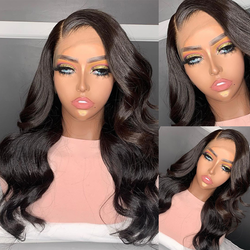 Free shipping 40 Inch Brazilian Hair 13x4 Body Front Pre Plucked Loose Wave HD Lace Frontal Wig Glueless Synthetic Red/blonde /black Wigs for Black Wo
