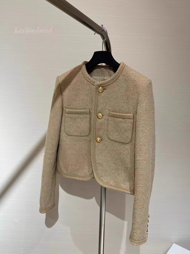 Women's Wool Blends Camel Color Small Fragrance Coat Women French High-grade Tweed Short Jacket Fashion Casual Slim Jacket Women 230918