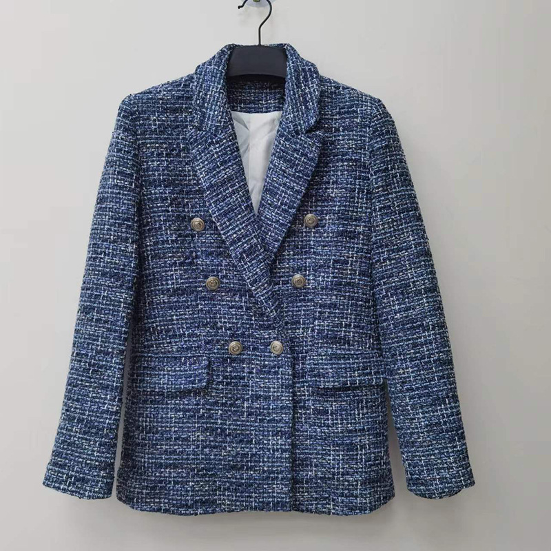 Women Maje Fashion New Tweed Blazer Double-Breasted Long Sleeve Coat
