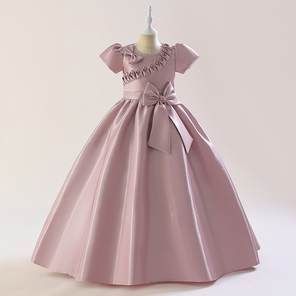 2023 satin Flower Girl Dress For Weddings new pearls Satin Vestidos De Comunion Pageant Dress First Communion Gowns party Dress princess Little Kids B