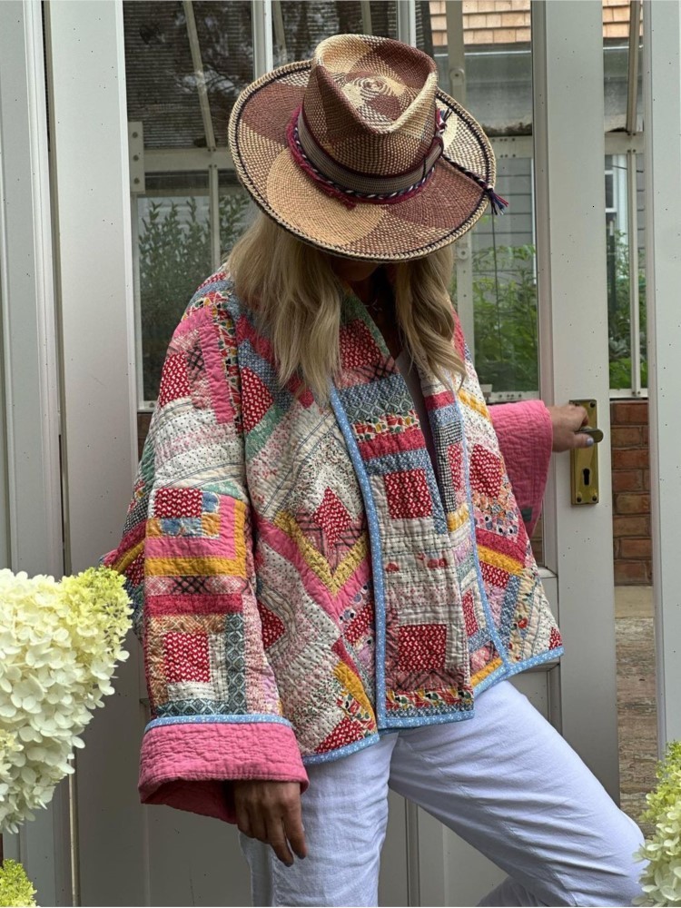 Women's Jackets Pink Vintage Print Patchwork Cotton Coats For Woman Casual Loose Long Sleeve Short Jackets Autumn Female High Street Outerwear 23