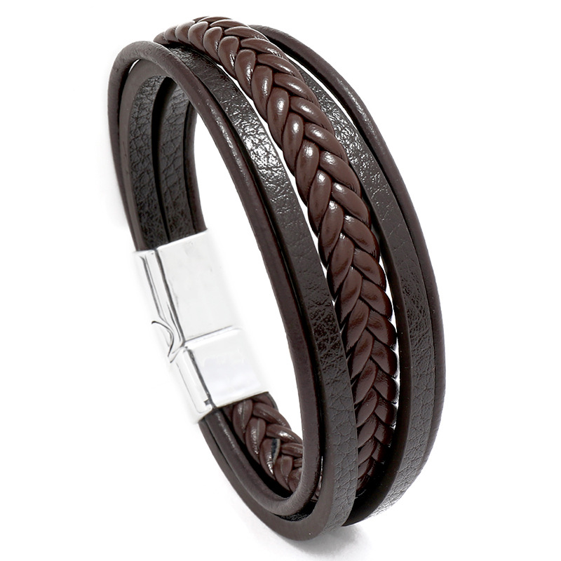 New Multi-layers Handmade Braided Leather Bracelet Bangle For Men Male Hand Jewelry For Birthday Gift