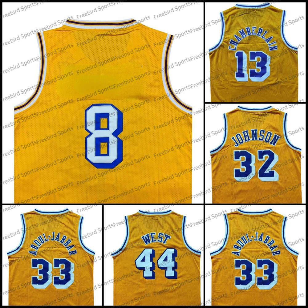 Vintage Kareem Abdul 33 Jabbar Basketball Jersey Dennis Rodman 34 Shaq Wilt Johnson Chamberlain 13 Yellow Mens Jerseys Stitched Vintage