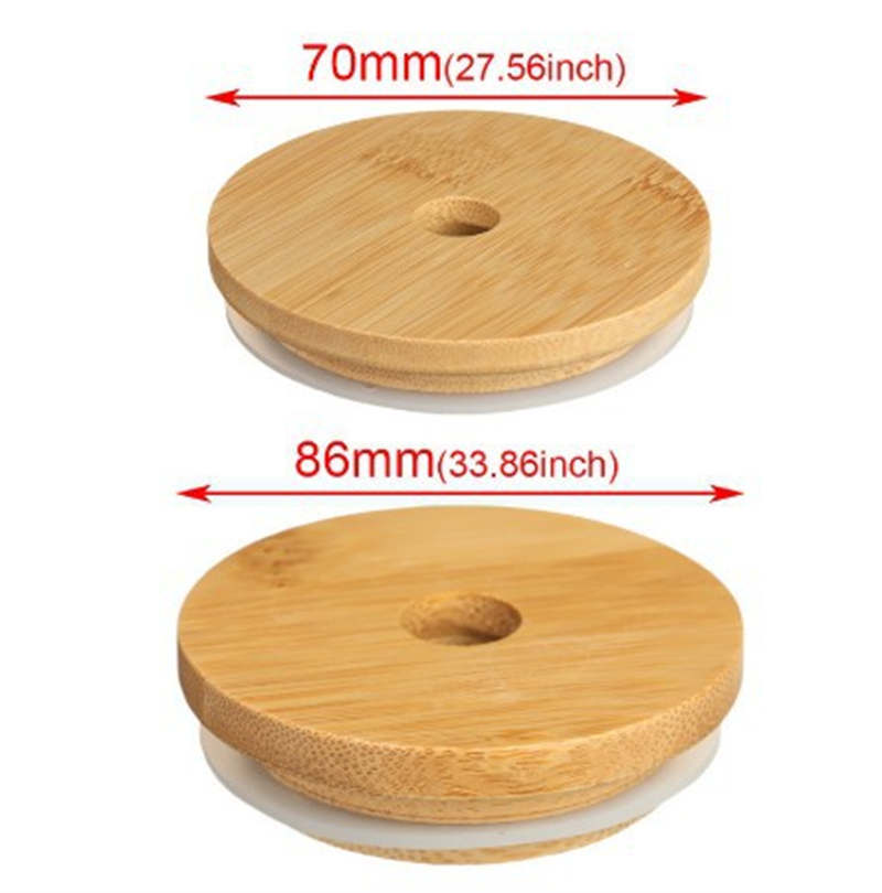 Bamboo Cap Lids 70mm 86mm Reusable Mason Jar Lids For Glass Straw Cups With Straw Hole and Silicone Seal ECO Friendly Bottle Caps Paint Mould Proof Le