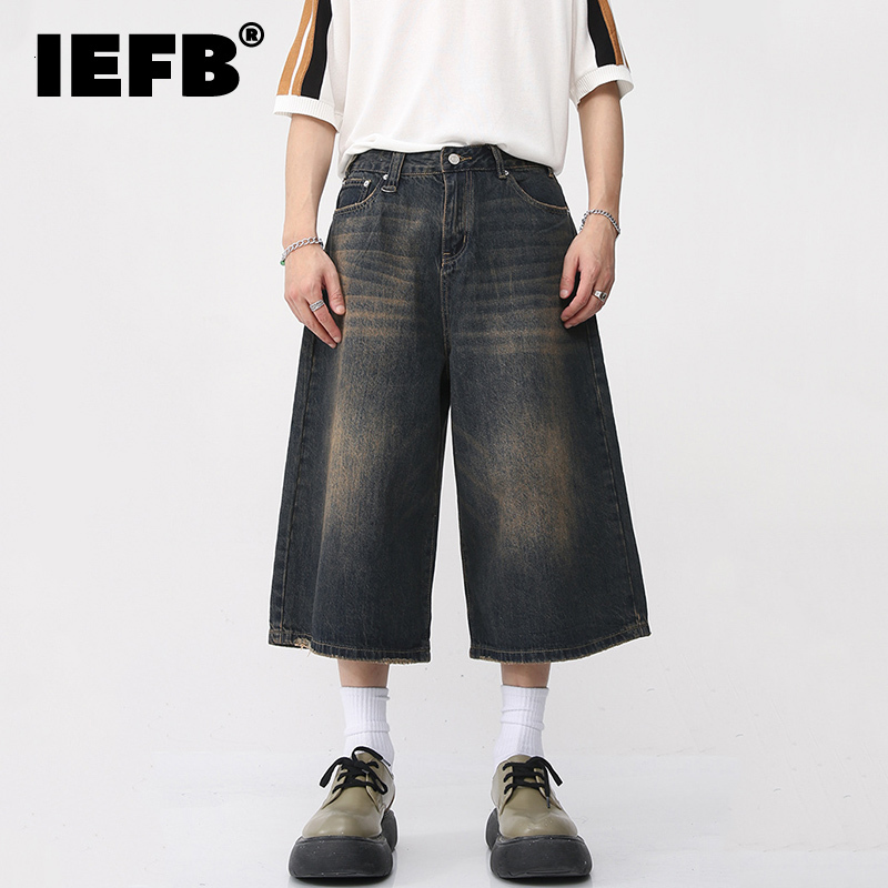 Men's Jeans IEFB Korean Style Vintage Men's Jeans Summer Loose Male Wide Leg Knee Length Shorts Washed Fashion Denim Trouser 9A8825 230918