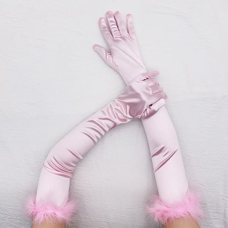 Five Fingers Gloves Sexy 53cm Elastic Full Finger Long Silk Satin Dance Party Cuff Feather Halloween Makeup Opera Stage Women s Mittens 230919