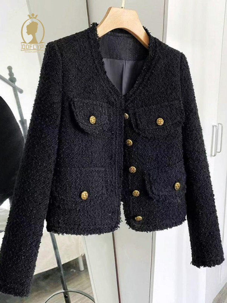 Women's Jackets Autumn women's Black Coat Short Casual Temperament Style Coarse tweed jacket korean fashion Elegant Long Sleeve Top 230919