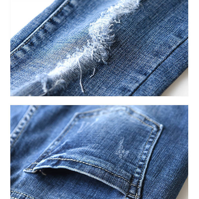 Women's Jeans Trendy Ripped Pencil Jean Casual Slim Mid Waist Vaqueros Spring Summer Streetwear Denim Pants Wash Blue Skinny s 230918