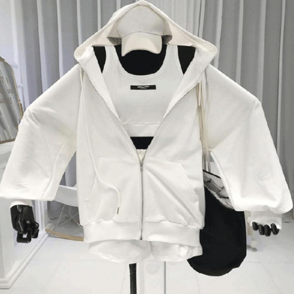 Women's Tracksuits Casual 3 Piece Sets Women VestShortsHooded Zipper Jacket Sportswear Suits Solid Color Sports Tracksuit Women chandals mujer 23
